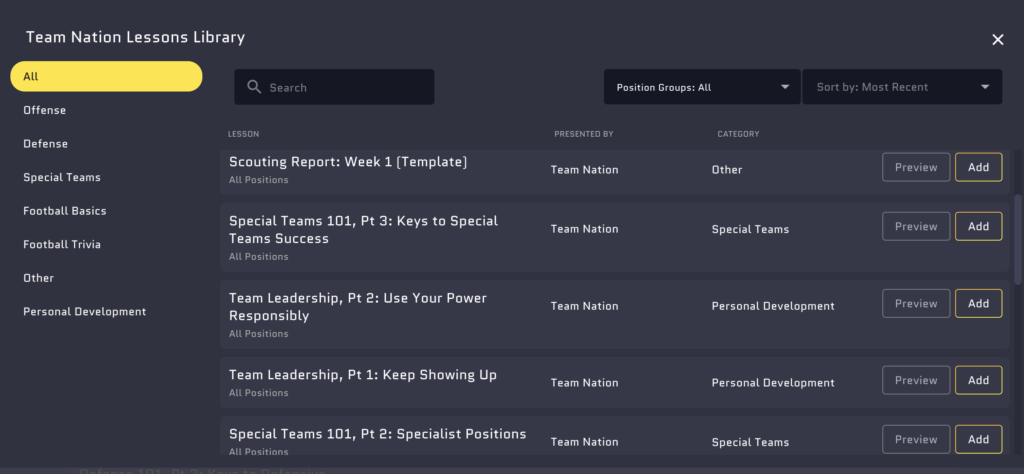 Team Nation Football Lesson and Concept Library shown on Desktop