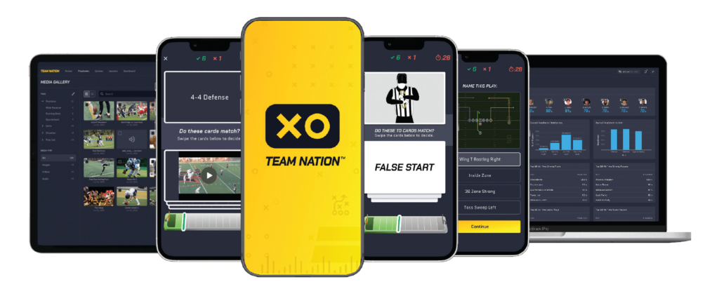 devices with Team Nation app images on screens